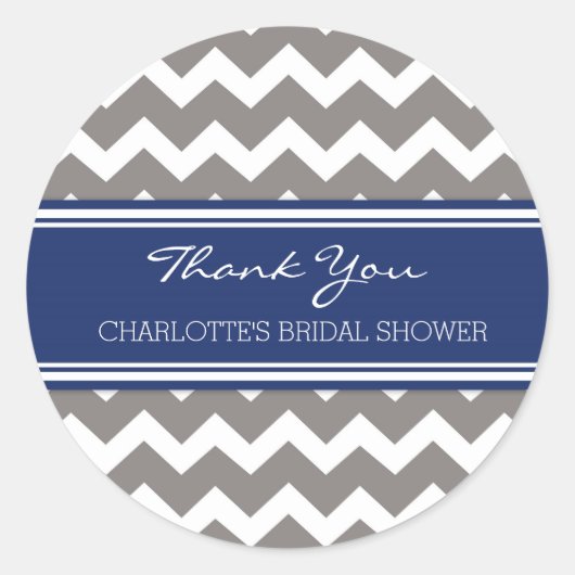 Sticker Rond Gris Bleu Chevron Fête des mariées Favoriser les é (Devant)