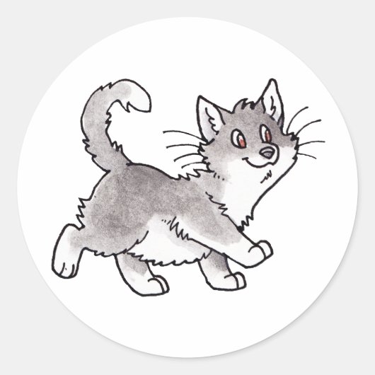 Sticker Rond Gris et blanc Kitty (Devant)