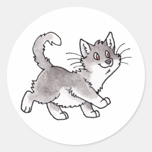 Sticker Rond Gris et blanc Kitty