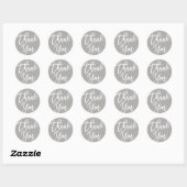 Sticker Rond Gris et blanc Moderne Calligraphie Merci (Feuille)