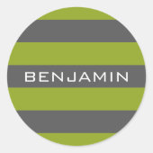 Sticker Rond Gris et vert citron vert avec nom personnalisé (Devant)