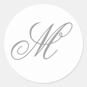 Sticker Rond Gris Fancy Script Calligraphie Monogramme