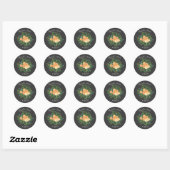 Sticker Rond Gris foncé Pêche Mariage Floral moderne (Feuille)