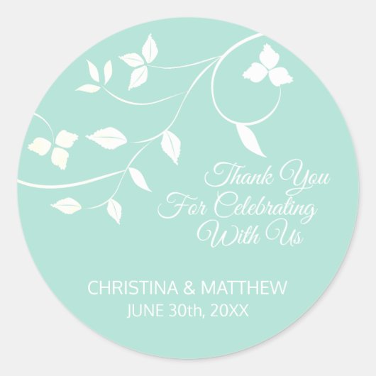 Sticker Rond Gris, Gris Mint Vert Pastel Merci Mariage (Devant)