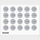 Sticker Rond Gris Heather Avec Nom De Monogramme Blanc (Feuille)