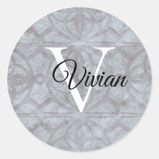 Sticker Rond Gris Heather Avec Nom De Monogramme Blanc (Devant)