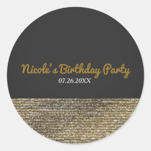 Sticker Rond Gris & Or Moderne Glam Paillettes Chic Élégant Fav