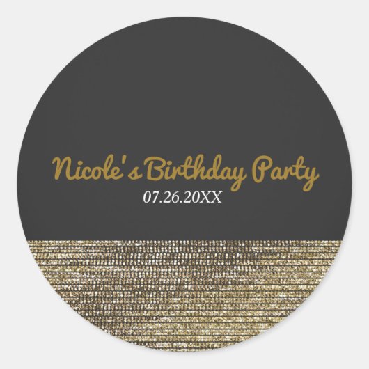 Sticker Rond Gris & Or Séquins De Glam Moderne Chic Elegant Fav (Devant)