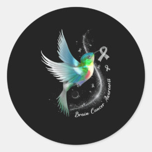 Sticker Rond Gris Ruban Humminbird Cerveau Cancer Sensibilisati