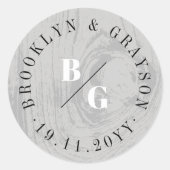 Sticker Rond Gris Rustique Woodgrain Texture Mariage d'hiver Fa (Devant)