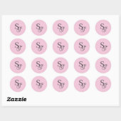 Sticker Rond Gris script initial monogramme rose (Feuille)