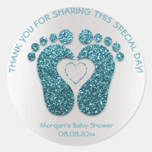 Sticker Rond Gris turquoise de Merci de faveur de baby shower
