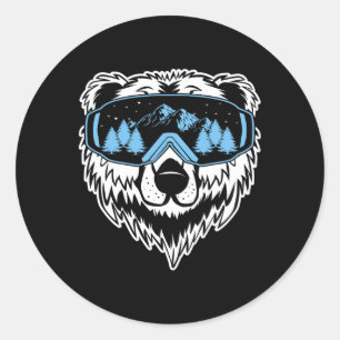 Sticker Rond Grizzly Oear Snowboard Goggings Ski Neige hiver