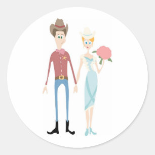 Sticker Rond Groom comme Sheriff prend sa mariée de pays