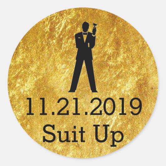 Sticker Rond Groomsmen Invitation Phoques d'or (Devant)