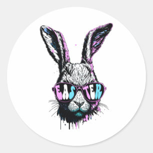 Sticker Rond Groovi Lapin Face Lapin Avec Lunettes De Soleil Pâ