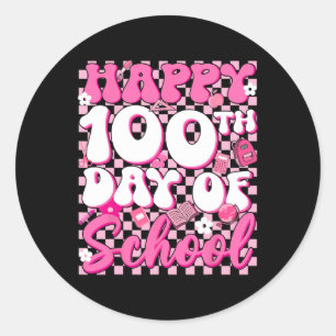 Sticker Rond Groovy à Carreaux Joyeuse Fille 100ème Jour D'écol