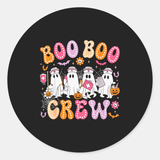 Sticker Rond Groovy Boo Boo Crew Nurse Funny Ghost Women Hallow (Devant)
