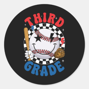 Sticker Rond Groovy Équipe de baseball de troisième année Premi