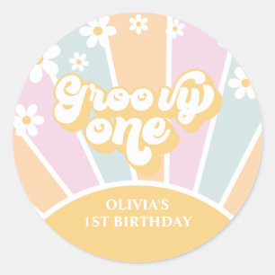 Sticker Rond Groovy One pastel Rétro Sunshine marguerite boho