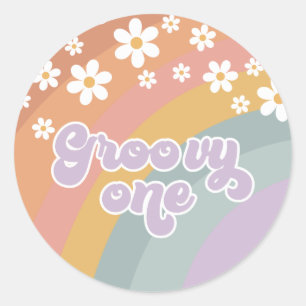 Sticker Rond Groovy One Retro Arc-en-ciel