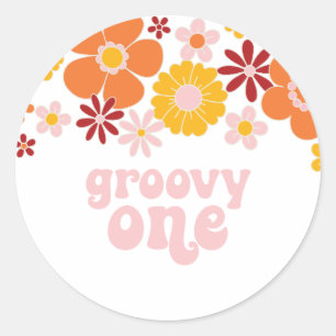 Sticker Rond Groovy One Rétro floral 1er anniversaire