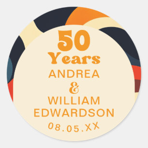 Sticker Rond Groovy Rétro Vague Boho 50e Anniversaire de Mariag