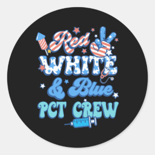Sticker Rond Groovy Rouge Blanc Bleu Pct Crew 4th Juillet
