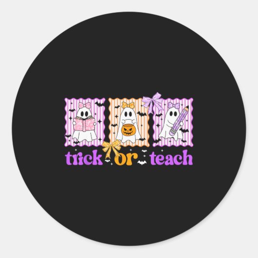 Sticker Rond Groovy Teacher Halloween Trick Or Teach Ghost Men  (Devant)