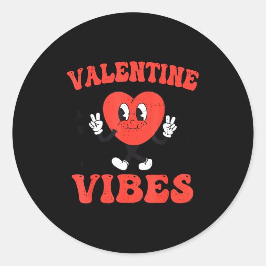 Sticker Rond Groovy Valentine Vibes Heart Peace Valentines Day  (Devant)