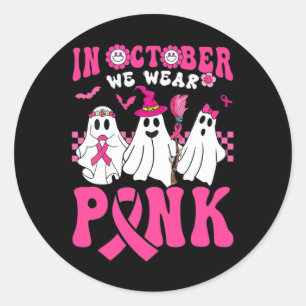Sticker Rond Groovy Wear Pink Breast Cancer Warrior Ghost Bonjo