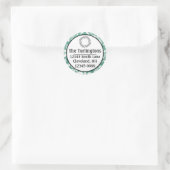 Sticker Rond Gros flocons blancs tombant Adresse de retour vert (Sac)