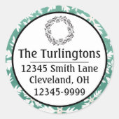 Sticker Rond Gros flocons blancs tombant Adresse de retour vert (Devant)