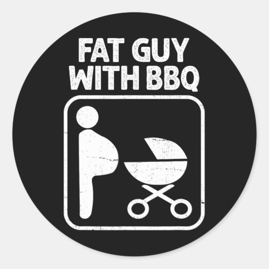 Sticker Rond Gros gars avec barbecue (Devant)