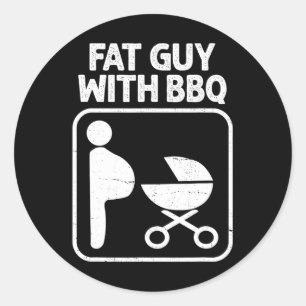 Sticker Rond Gros gars avec barbecue