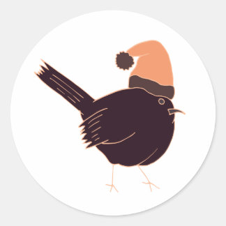 Sticker Rond Gros oiseau de Noël avec casquette sur