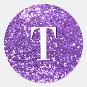 Sticker Rond Gros Paillettes Violet Clair Monogrammé