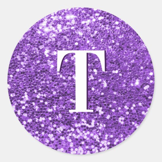 Sticker Rond Gros Paillettes Violet Clair Monogrammé (Devant)