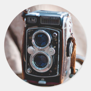 Sticker Rond Gros plan d'un appareil photo antique