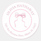 Sticker Rond Gros Ruban Coquette Bow Rose Adresse de retour (Devant)