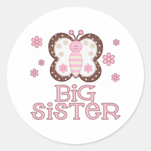 Sticker Rond Grosse soeur papillon rose (Devant)