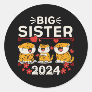 Sticker Rond Grosse Soeur Tigre Coeurs d'Amour 2024