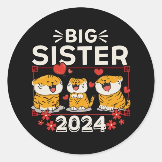 Sticker Rond Grosse Soeur Tigre Coeurs d'Amour 2024 (Devant)
