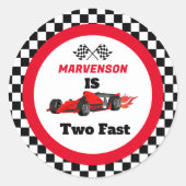 Sticker Rond Grossissant DEUX Fast Race Car Boy 2e Anniversaire (Devant)