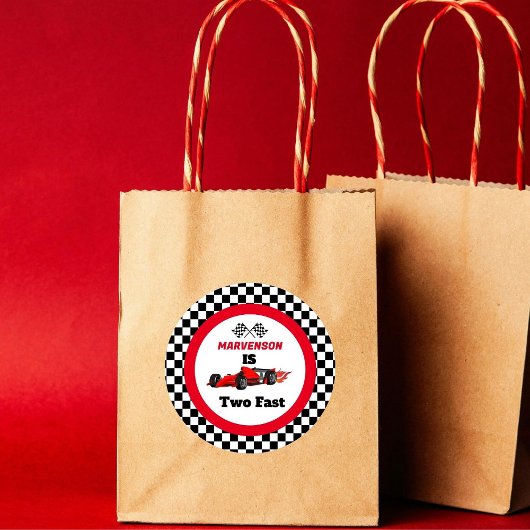 Sticker Rond Grossissant DEUX Fast Race Car Boy 2e Anniversaire