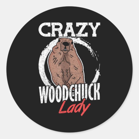 Sticker Rond Ground Hog Crazy Woodchuck Lady  (Devant)