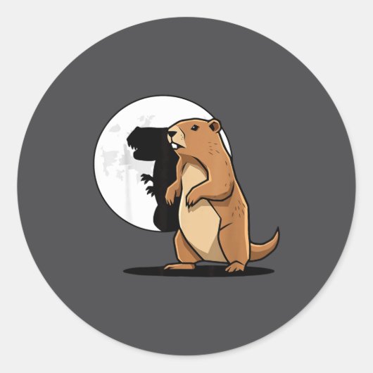 Sticker Rond Groundhog Shadow Dinosaur Puppet Happy Groundhog D (Devant)