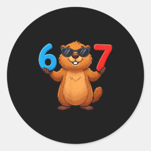 Sticker Rond Groundhog Six Seven Drip 67 Mème Drôle 6-7 Groundh