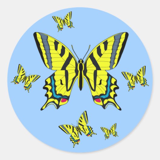 Sticker Rond Groupe de papillons à queue jaune en vol (Devant)
