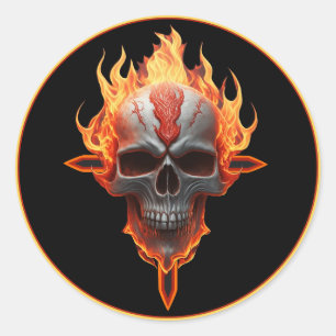 Sticker Rond Groupe de Rock & Roll Musique Heavy Metal Crâne Fl